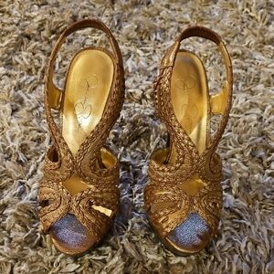 Jessica Simpson Gold and Silver Braided Heels